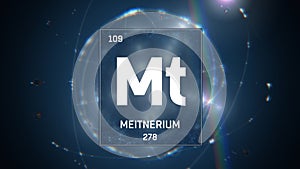 Meitnerium as Element 109 of the Periodic Table 3D illustration on blue background photo