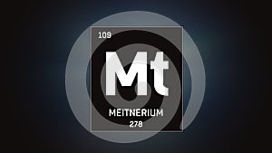 Meitnerium as Element 109 of the Periodic Table 3D illustration on grey background photo