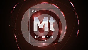 Meitnerium as Element 109 of the Periodic Table 3D illustration on red background photo