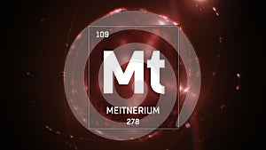 Meitnerium as Element 109 of the Periodic Table 3D illustration on red background