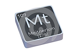 Meitnerium Mt chemical element of periodic table isolated on white background photo