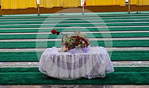 Meja Akad akad table at a mosque in Padang, Indonesia, it is used for marriage