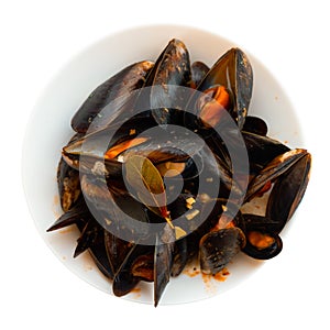 Mejillon a la marinera, traditional spanish cuisine, clams in shells photo