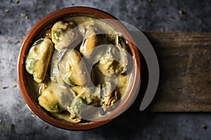 Mejillones al curry, spanish curried mussels photo