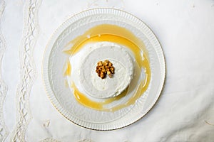 Mel i mato. Fresh cheese with honey. Typical dessert of Catalonia in Spain.