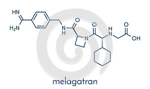 Melagatran anticoagulant drug molecule direct thrombin inhibitor. Skeletal formula.