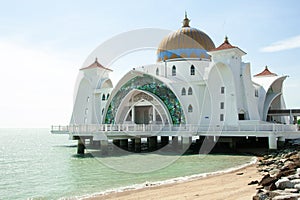 Melaka Straits Mosque, Masjid Selat Melaka, located in the city of Melaka Melacca Malaysia