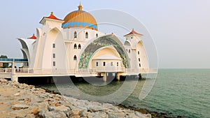 The Melaka Straits Mosque  at sunset.