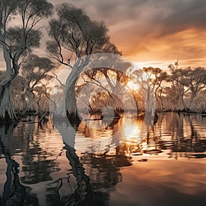 Melaleuca Trees at Herdsman Lake  Made With Generative AI illustration