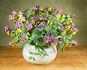 Melampyrum nemorosum. Still life. Bouquet of meadow flowers