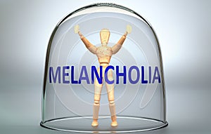 Melancholia can separate a person from the world and lock in an isolation that limits - pictured as a human figure locked inside a