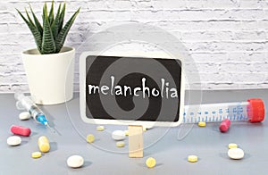 melancholia word write on prescription. concept mwdical