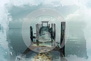 Melancholic Abandoned pier art. Generate Ai