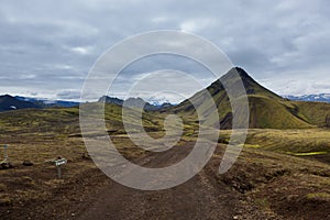 Melancholic Iceland landscape with green.