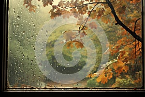 Melancholic Rainy window autumn. Generate Ai