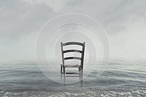 Melancholic scenario of a chair looking toward the infinite