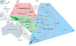 Melanesia, Micronesia and Polynesia, political map