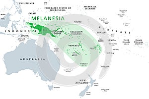 Melanesia, subregion of Oceania, political map photo