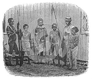 Melanesian Aborigines in the old book the Antropology, by E. Tailor, 1882, St. Petersburg