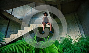 Melanesian pacific islander athlete girl with afro hairstyle after workout