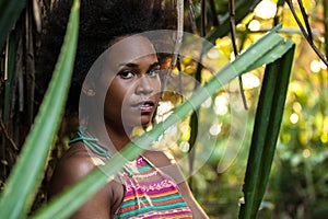 Melanesian pacific islander athlete girl in the jungle