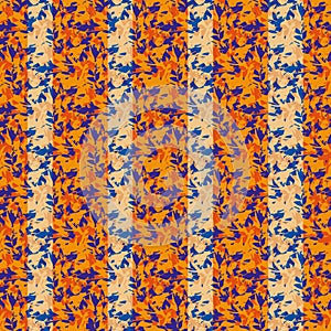Melange texture style striped vector pattern background. Abstract orange blue backdrop with marl flake effect vertical
