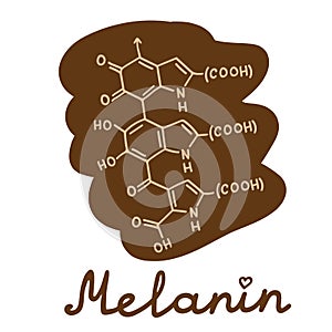 Melanin eumelanin formula simple vector illustration with hand lettering.