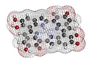 Melanin (eumelanin), proposed oligomeric structure model. Primary determinant of skin color. 3D rendering. Atoms are represented