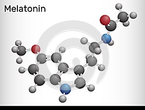 Melatonin molecule, hormone that regulates sleep and wakefulness. Molecule model