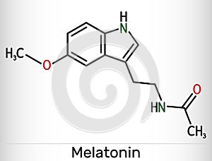 Melatonin molecule, hormone that regulates sleep and wakefulness. Skeletal chemical formula