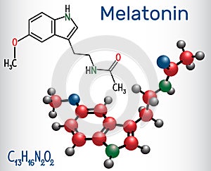 Melatonin molecule, hormone that regulates sleep and wakefulness photo