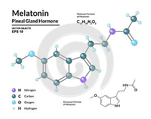 Melatonin. Pineal Gland Hormone. Regulator of Diurnal Rhythms. Structural Chemical Molecular Formula and 3d Model