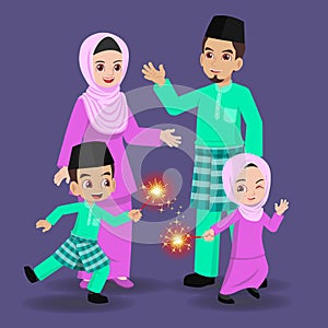 Melayu family celebrating Hari Raya Aidilfitri photo