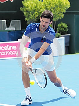 Tennis player Novak Djokovic preparing for the Australian Open at the Kooyong Classic Exhibition tournamen