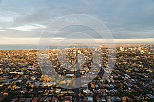 Melbourne bayside suburbs aerial sunrise