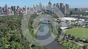 Melbourne City Australia and City Gardens Aerial Reveal