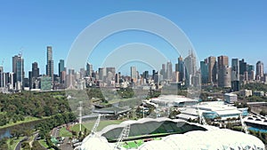 Melbourne City Australia and Yarra River Aerial Reveal