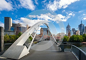 Melbourne city with blue sky with walk way