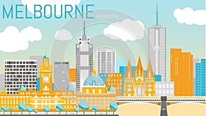 Melbourne city flat vector illustration.