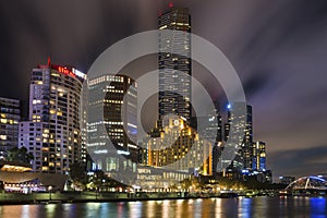 Melbourne city skyline over Yarra river after dark