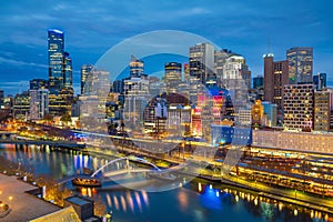 Melbourne city skyline at twilight