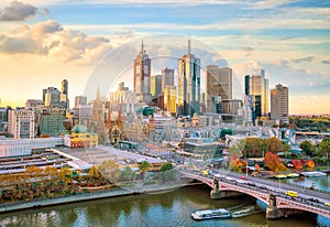 Melbourne city skyline at twilight photo