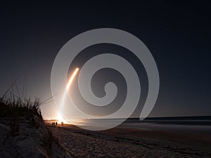 Melbourne, Flordia, USA, January 06, 2020: SpaceX launch of Falcon 9 - Starlink 2 rocket seen from the beach photo