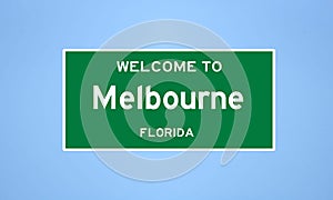 Melbourne, Florida city limit sign. Town sign from the USA.