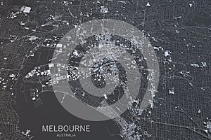 Melbourne map, satellite view, city, Australia