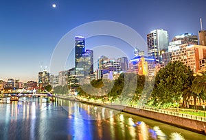 Melbourne night skyline over Yarra river, Australia