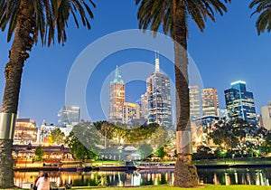 MELBOURNE - OCTOBER 2015: Beautiful city skyline over Yarra rive