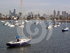 Melbourne Skyline and boats