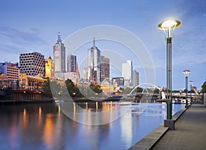 Melbourne Skyline Early Evening Illuminated