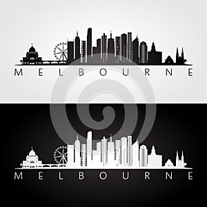 Melbourne skyline and landmarks silhouette